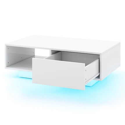 Table basse avec lumières LED et télécommande, 95 x 55 x 31 cm, blanche