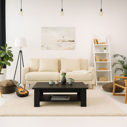Table basse avec étagère inférieure - Design moderne, facile à nettoyer