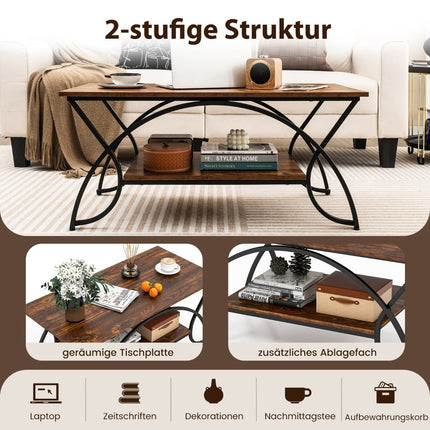 Couchtisch mit Ablage, Metallgestell, 100x50x45 cm