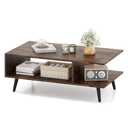 Couchtisch mit Stauraum – 2-stöckig, Holz & Metall, 80x45x30 cm