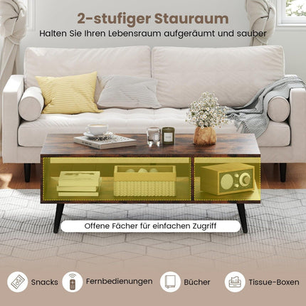 Couchtisch mit Stauraum – 2-stöckig, Holz & Metall, 80x45x30 cm