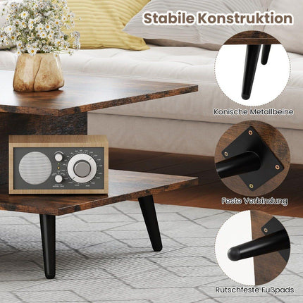 Couchtisch mit Stauraum – 2-stöckig, Holz & Metall, 80x45x30 cm