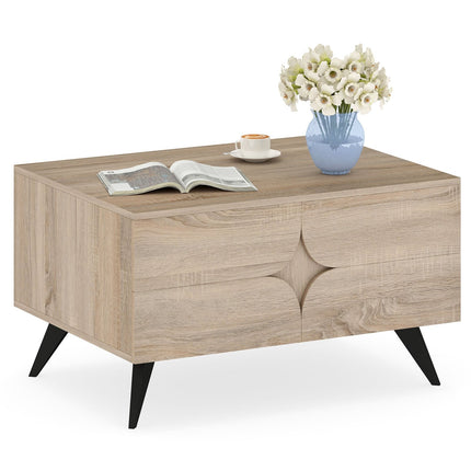 Couchtisch mit Stauraum – 3 Schubladen, offene Fächer, Eiche, 80x60x46 cm
