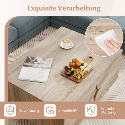 Couchtisch mit Stauraum – 3 Schubladen, offene Fächer, Eiche, 80x60x46 cm
