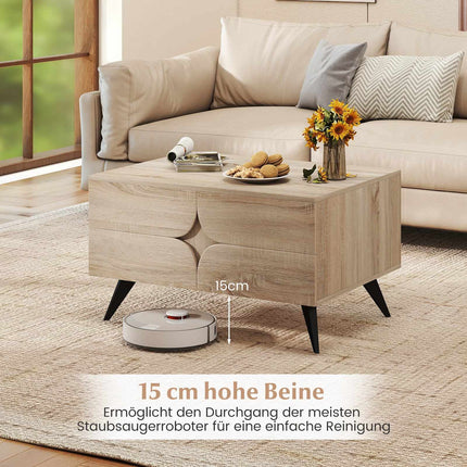 Couchtisch mit Stauraum – 3 Schubladen, offene Fächer, Eiche, 80x60x46 cm
