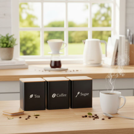 Ensemble de 3 bocaux en métal pour café, thé et sucre
