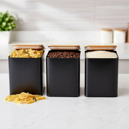 Ensemble de 3 bocaux en métal pour café, thé et sucre