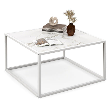 Couchtisch Marmoroptik rechteckiger Couchtisch mit Metallgestell 70 x 70 x 40 cm weiß