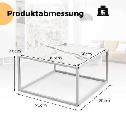 Couchtisch Marmoroptik rechteckiger Couchtisch mit Metallgestell 70 x 70 x 40 cm weiß