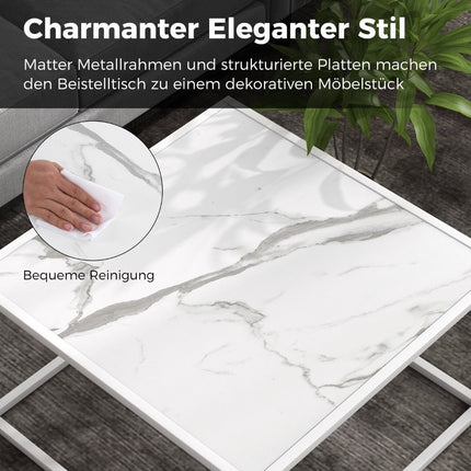 Couchtisch Marmoroptik rechteckiger Couchtisch mit Metallgestell 70 x 70 x 40 cm weiß