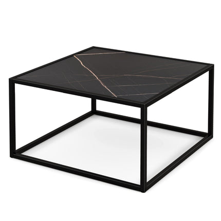 Couchtisch Marmoroptik rechteckiger Couchtisch mit Tischplatte aus Kunstmarmor 70 x 70 x 40 cm schwarz