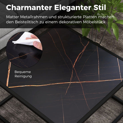 Couchtisch Marmoroptik rechteckiger Couchtisch mit Tischplatte aus Kunstmarmor 70 x 70 x 40 cm schwarz