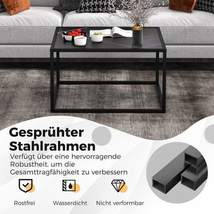 Couchtisch Marmoroptik rechteckiger Couchtisch mit Tischplatte aus Kunstmarmor 70 x 70 x 40 cm schwarz
