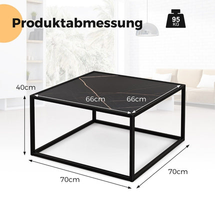 Couchtisch Marmoroptik rechteckiger Couchtisch mit Tischplatte aus Kunstmarmor 70 x 70 x 40 cm schwarz