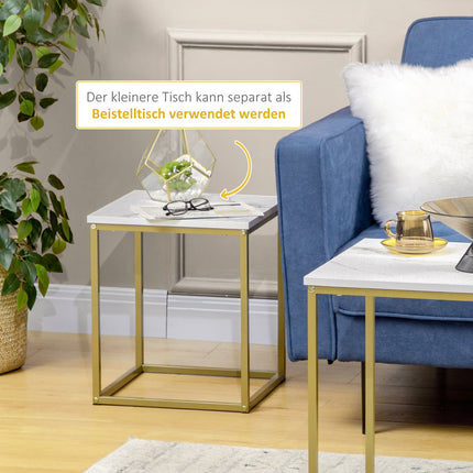 2er-Set Beistelltische mit geschachteltem Design - weißer Stahlrahmen