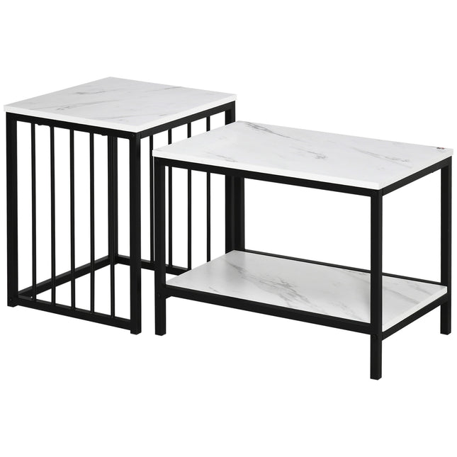 Modernes Couchtisch-Set, verschachtelbar, Marmor-Optik, Stahl