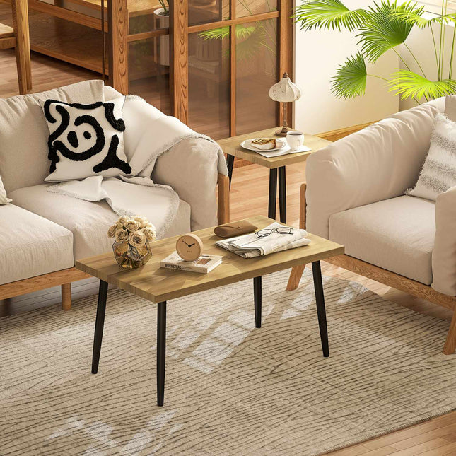 2er Set Couchtische mit Stahlgestell - Naturholz-Finish