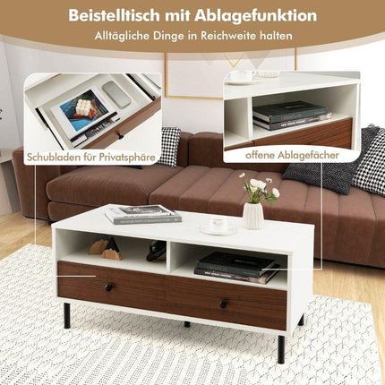 Couchtisch mit 2 Schubladen und 2 Ablageflächen. Rechteckiger Wohnzimmertisch mit Stauraum 95 x 48 x 45 cm