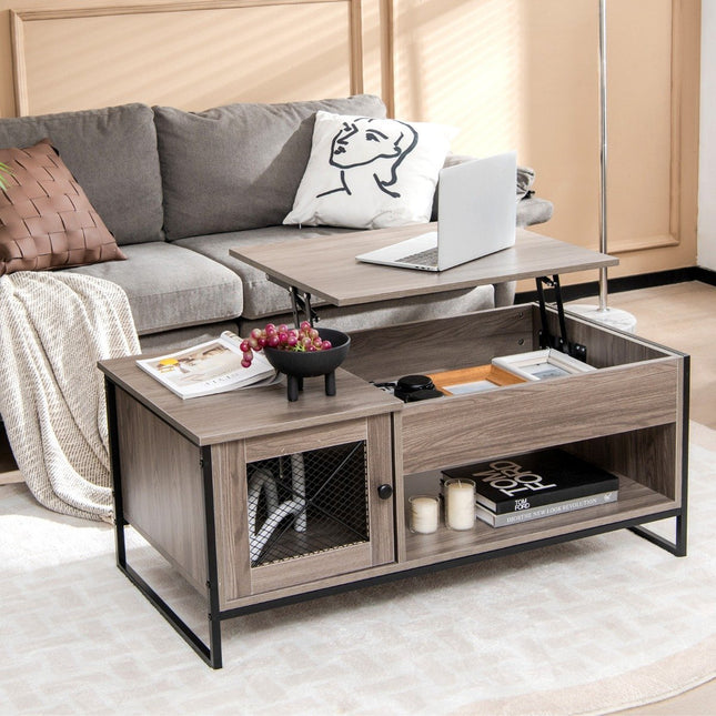 Couchtisch mit Hubplatte, Mitteltisch mit pneumatischer Hubvorrichtung 106 x 55 x 44,5 cm grau