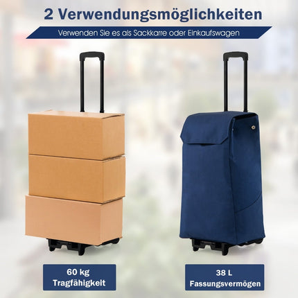 Chariot de courses pliable, capacité 38 L, bleu foncé