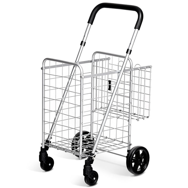 Chariot de courses pliable à double panier et poignée réglable