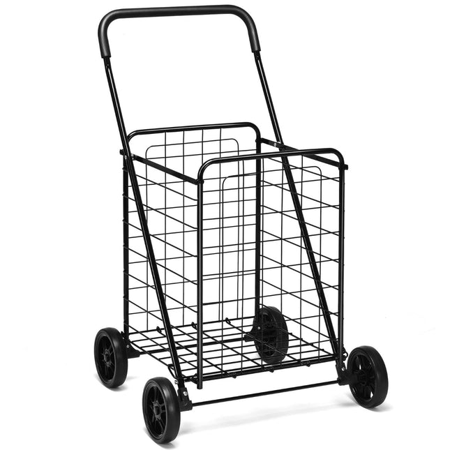 Chariot de courses pliable à roulettes, noir, capacité de 45 kg