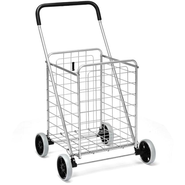 Chariot de courses pliable à roulettes, argenté, capacité de 45 kg
