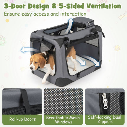 Cage souple pliable pour chien avec fenêtres en filet et 3 portes