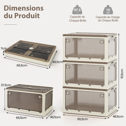 Zusammenklappbare Aufbewahrungsboxen im 3er-Pack, stapelbar mit Deckeln