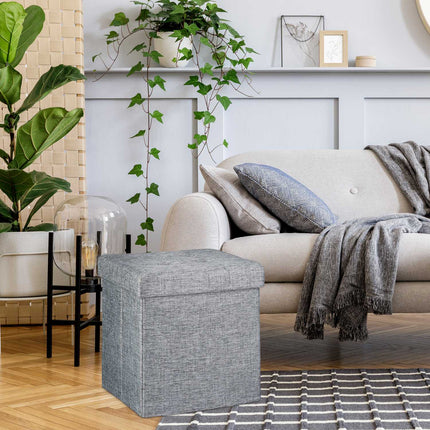 Tabouret pliable avec rangement en tissu lin