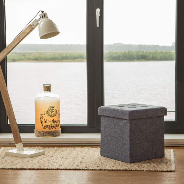 Tabouret pliable avec rangement en tissu lin