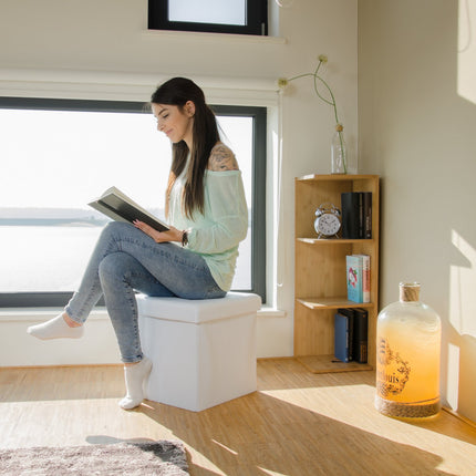 Tabouret pliable avec rangement en tissu lin