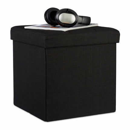 Tabouret pliable avec rangement en tissu lin