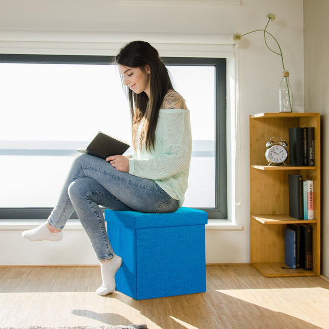 Tabouret pliable avec rangement en tissu lin