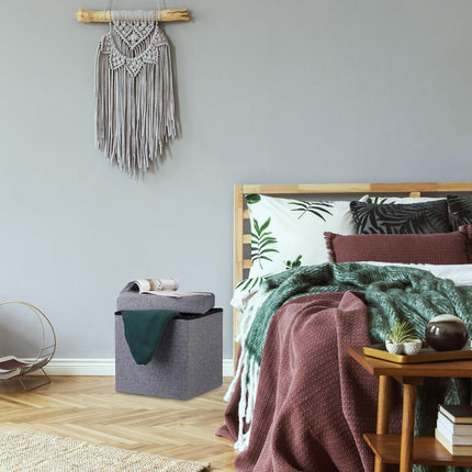 Tabouret pliable avec rangement en tissu lin