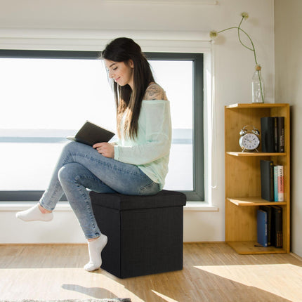 Tabouret pliable avec rangement en tissu lin