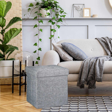Tabouret pliable avec rangement en tissu lin