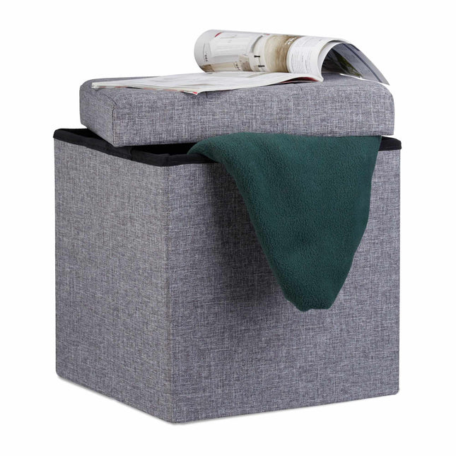 Tabouret pliable avec rangement en tissu lin