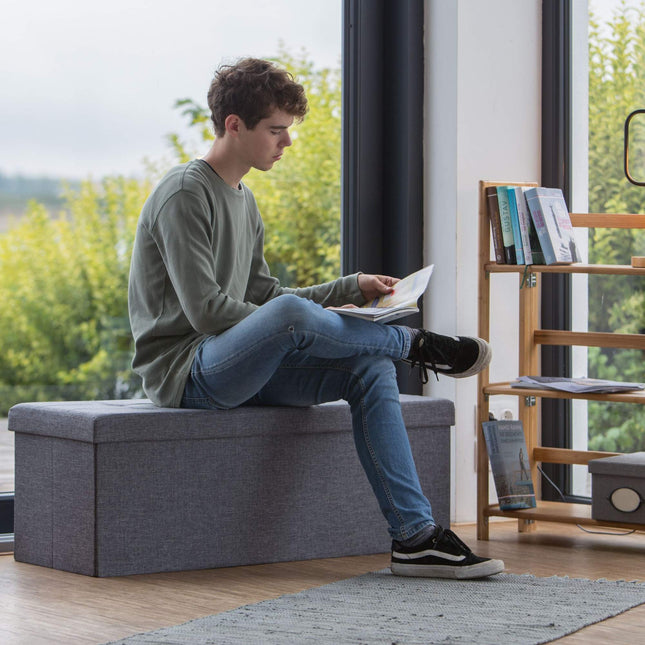 Banc de rangement pliable en tissu lin