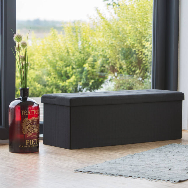 Banc de rangement pliable en tissu lin