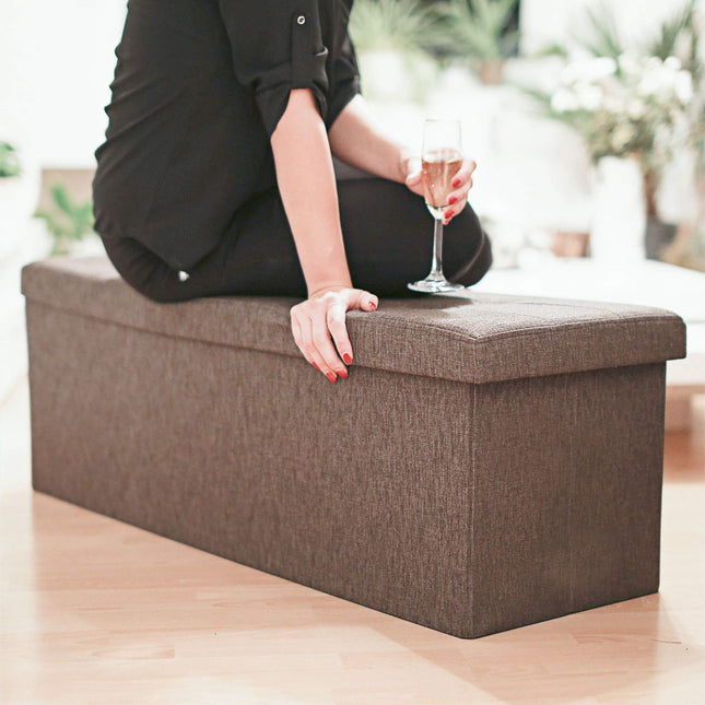 Banc de rangement pliable en tissu lin