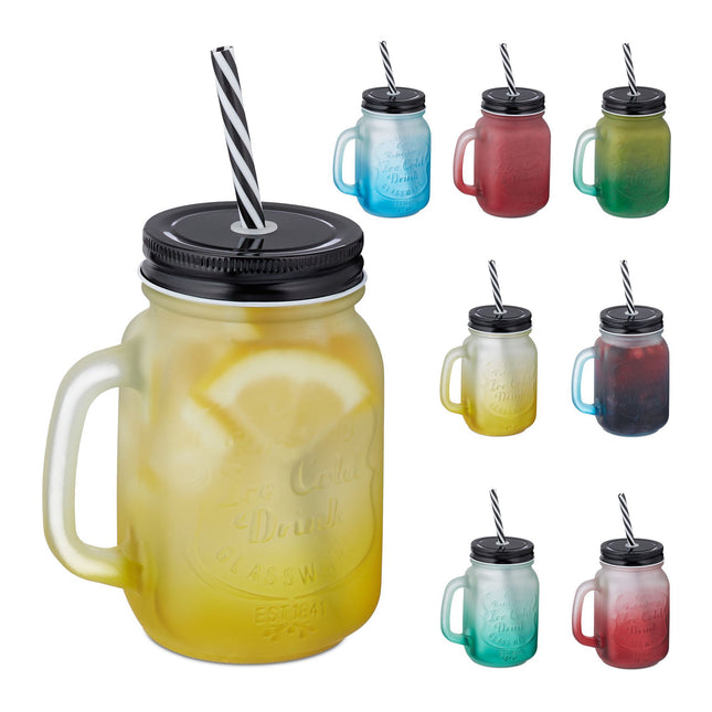 Bunte Trinkgläser mit Deckel 8er Set