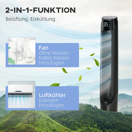 2-in-1 Turmventilator und Luftkühler, 4 Modi, Fernbedienung