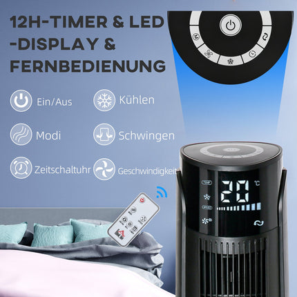 2-in-1 Turmventilator und Luftkühler, 4 Modi, Fernbedienung