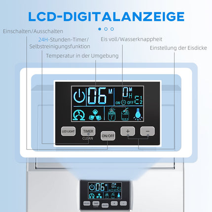 Machine à glaçons commerciale 30 kg/24 h avec commande numérique, cuillère à glace, machine à glaçons autonettoyante en acier inoxydable pour bureau, restaurant, bar, café |