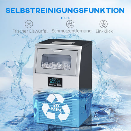 Machine à glaçons commerciale 30 kg/24 h avec commande numérique, cuillère à glace, machine à glaçons autonettoyante en acier inoxydable pour bureau, restaurant, bar, café |
