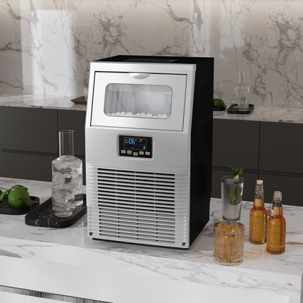 Machine à glaçons commerciale 30 kg/24 h avec commande numérique, cuillère à glace, machine à glaçons autonettoyante en acier inoxydable pour bureau, restaurant, bar, café |