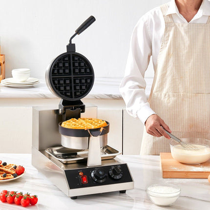 Commercial Round Waffle Maker, 1300W Rotating Nonstick 220V