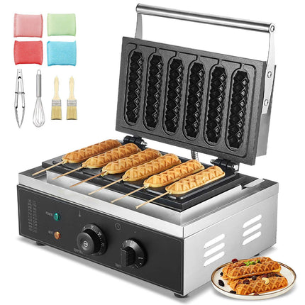Commercial Waffle Stick Maker, 6-Stick 1500W, Temp Timer