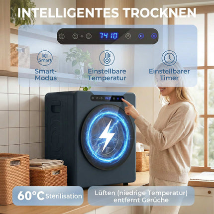 Sèche-linge compact à chargement frontal de 5 kg avec tambour en acier inoxydable, 1000 W